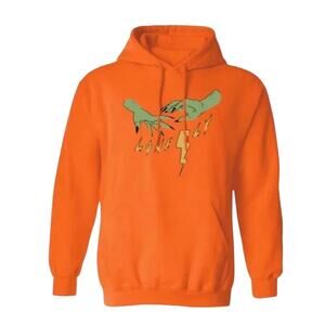 Lonely Ghost Hoodie Graphic Print Pullover Kangaroo Pocket Skater Orange Large